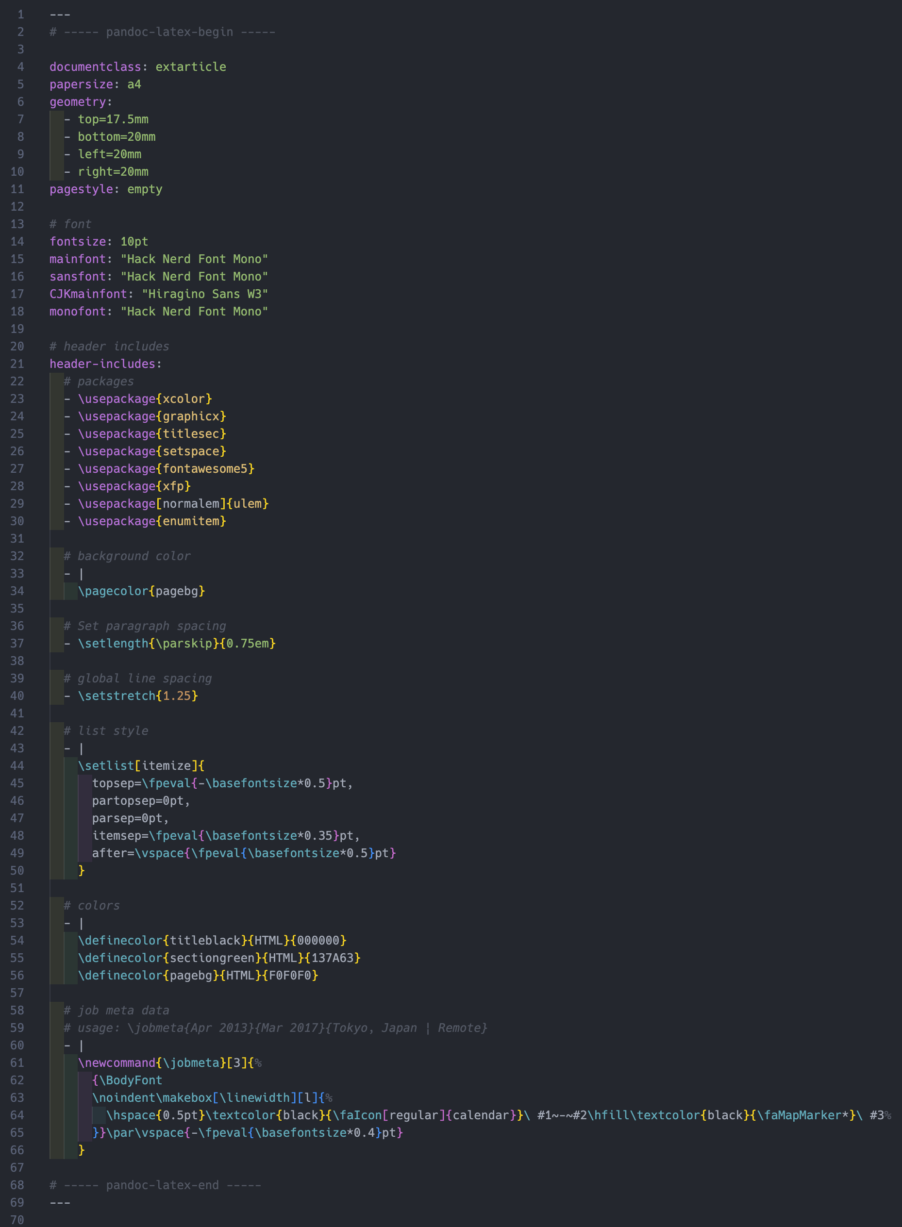 Frontmatter highlight in dark theme