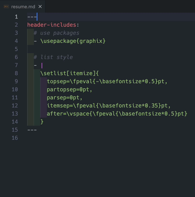 snippets: pandoc begin, end